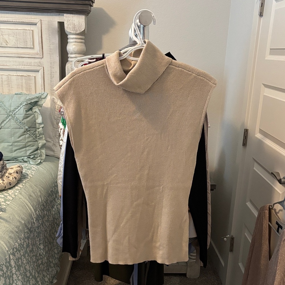 Women's Cream Sleeveless Turtleneck Sweater